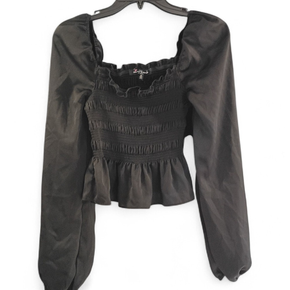 Black Puffy Long Sleeve Ruffled Crop Top By Mixed Threads Women's Size Small